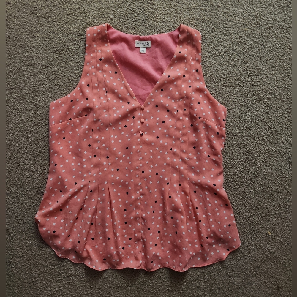 Worthington Pink Polka Dot Sleeveless Blouse